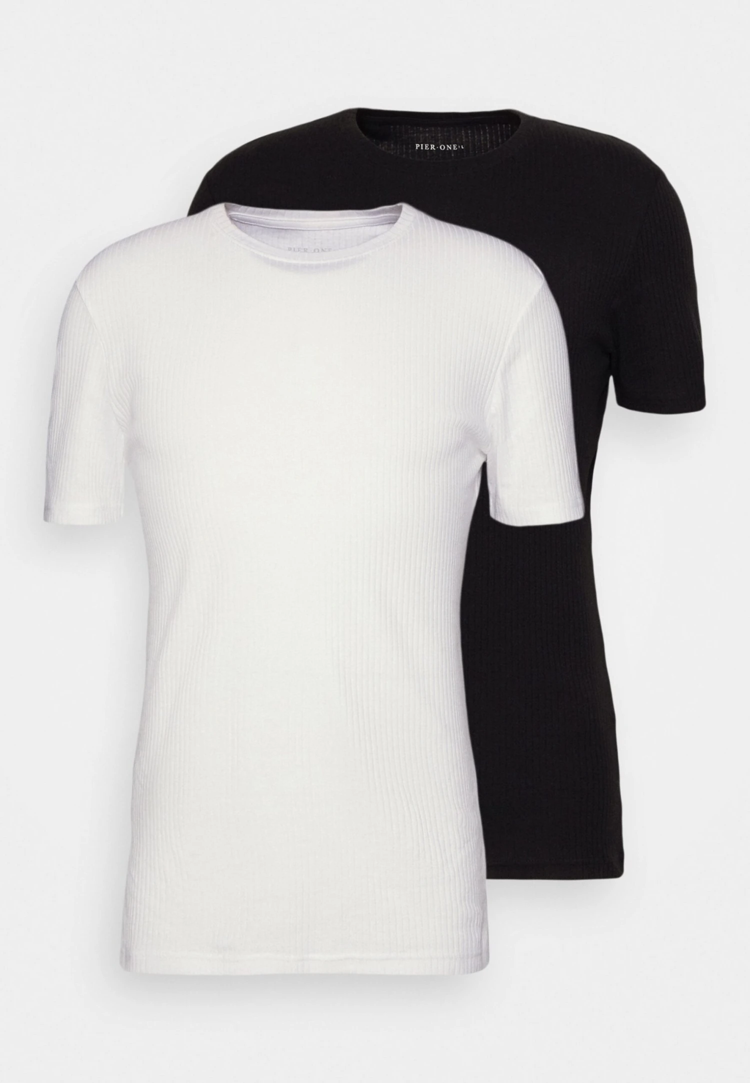 Pier One Slim Fit Ribbed T-Shirt 2 Pack - T-Shirt Basic - White/Black 5 Pier One Slim Fit Ribbed T-Shirt 2 Pack - T-Shirt Basic - White/Black - Afbeelding 5